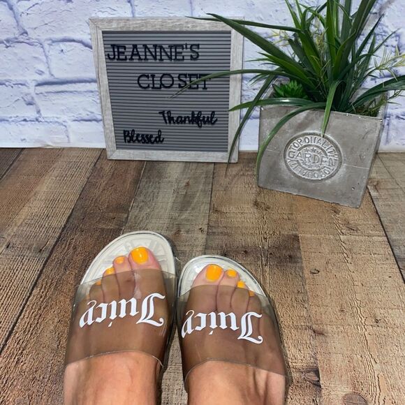 Juicy Couture In Love Black Smoke Clear Transparent Slides Sandals RARE - Picture 6 of 12